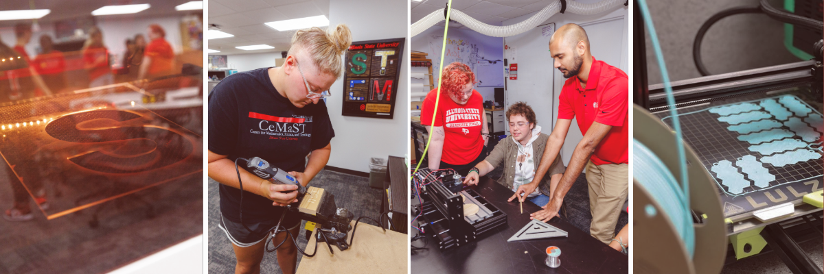 Images showing people using the equipment at the CeMaST STEM Hub.